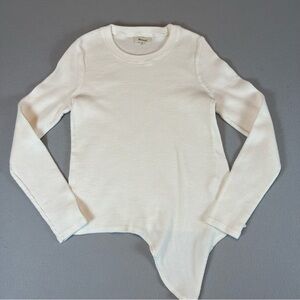 Madewell Cream Ribbed Asymmetrical Hem Long Sleeve Top Small Side Tie White Tee